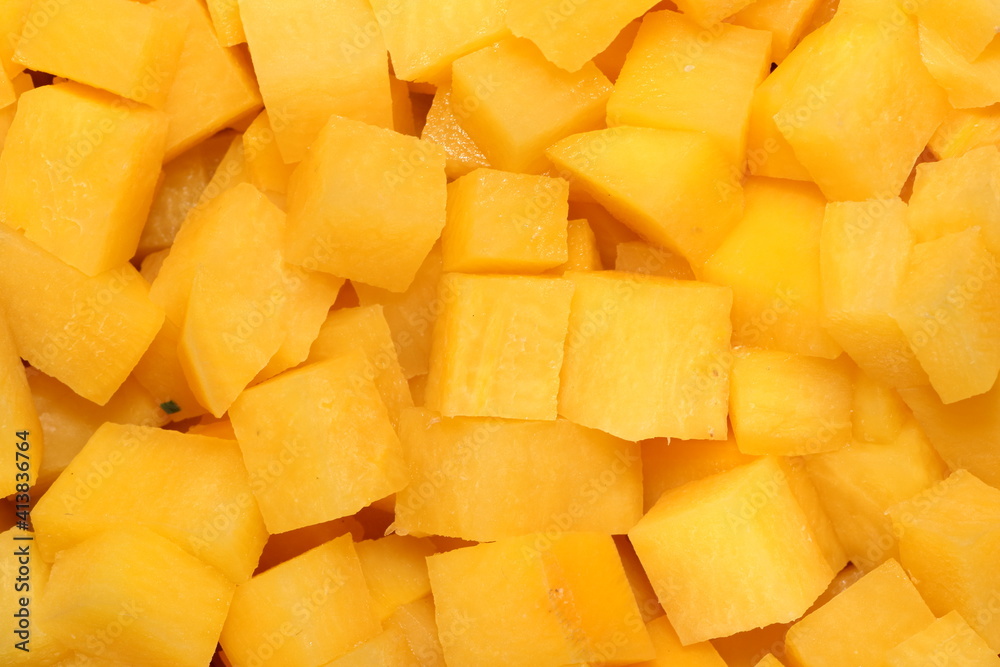 Yellow kohlrabi in cubes, close up Yellow kohlrabi in cubes, close up