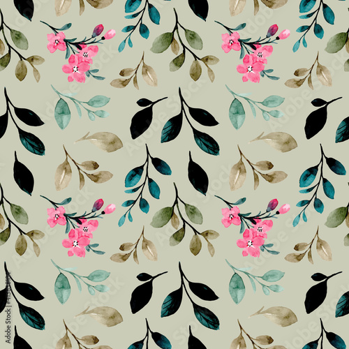 Seamless pattern of green watercolor leaves