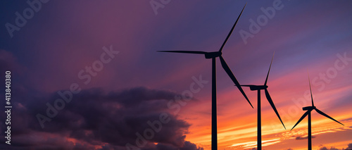 Wind turbines at sunset 