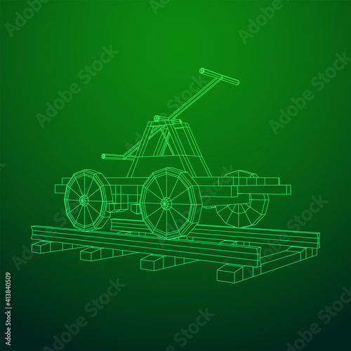 Handcar transportation. Draisine or rail vehicle. Wireframe low poly mesh vector illustration. photo