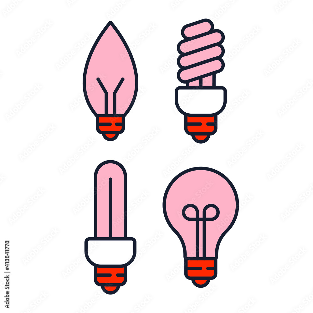 Set of Light Bulb icon. Light Bulb lamp pack symbol template for graphic and web design collection logo vector illustration
