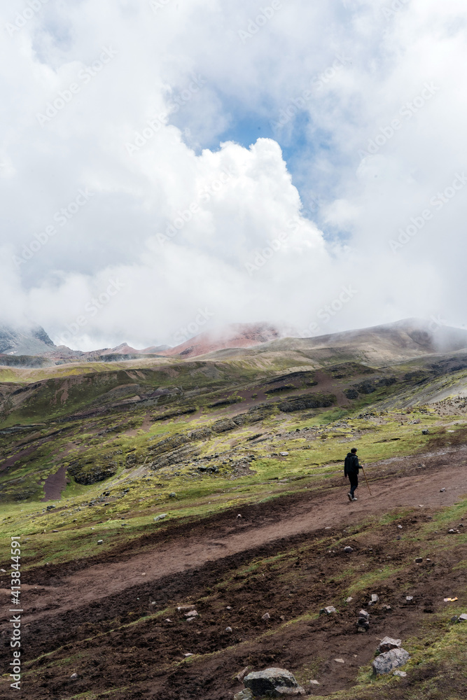 Man Exploring Andes Mountains. Man Exploring Andes Mountains.