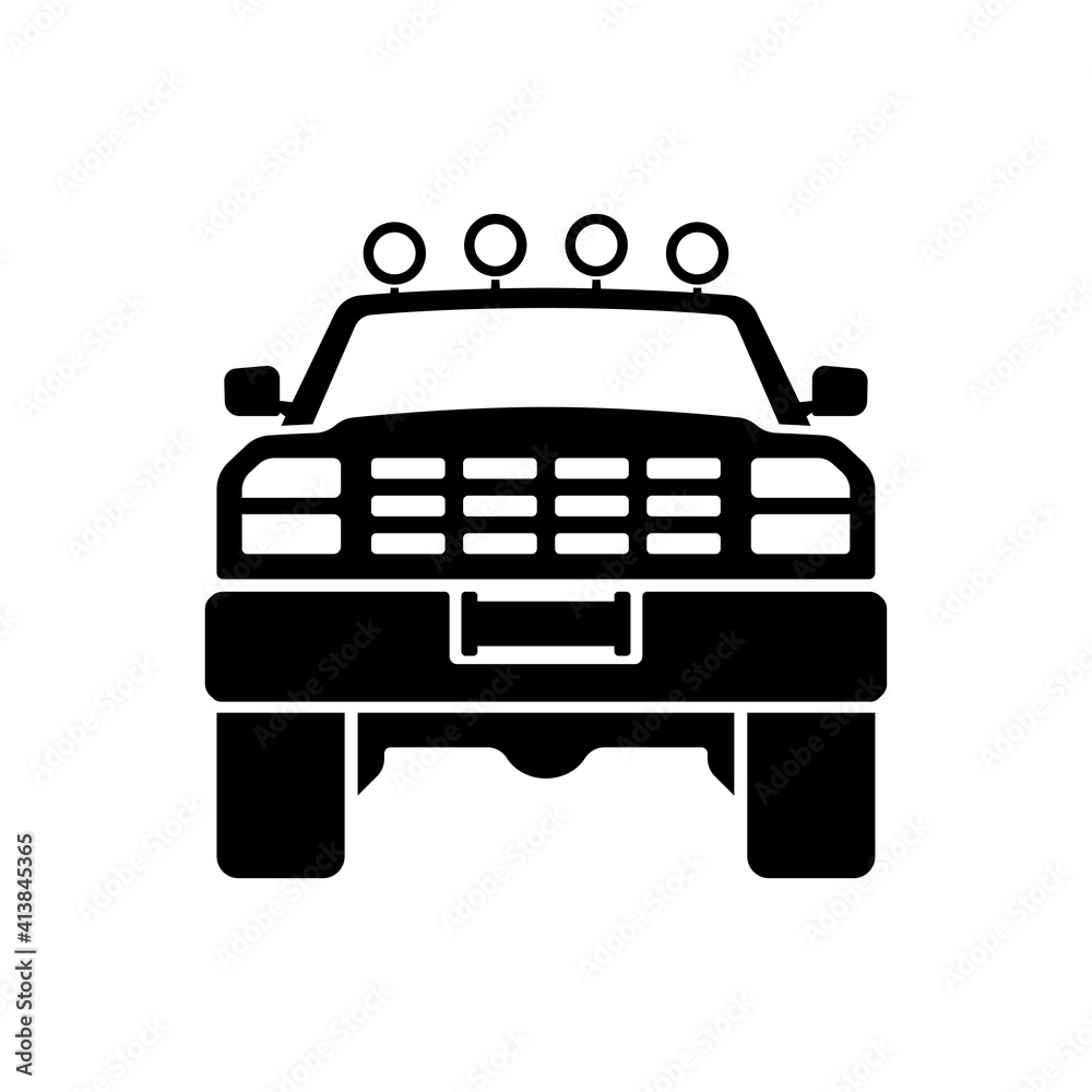 SUV icon. Front view. Black silhouette. Vector flat graphic ...