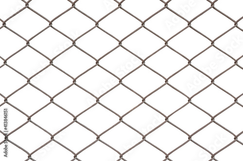 Rusty chain fence on white background