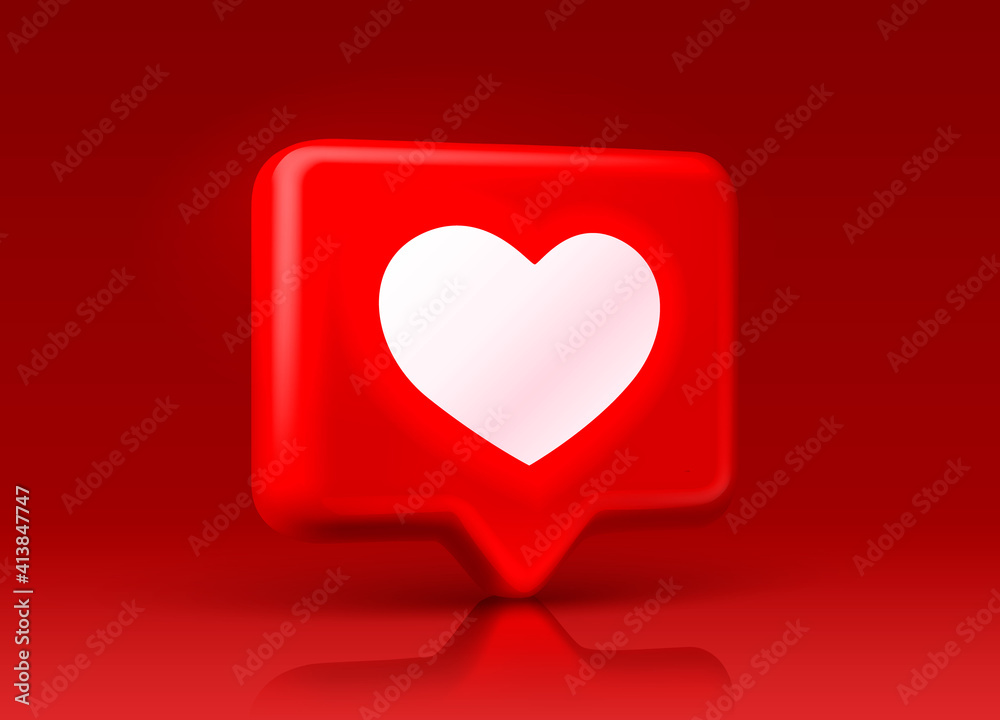 Heart like icon, sign follower 3d banner, love post social media. Vector Heart like icon, sign follower 3d banner, love post social media. Vector