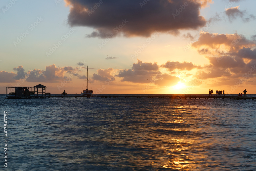 The sunset on Martinique island, French West Indies.