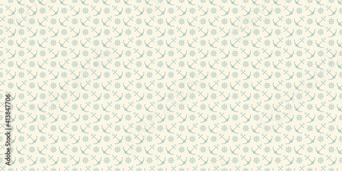 Nautical seamless pattern with ship wheels and anchors