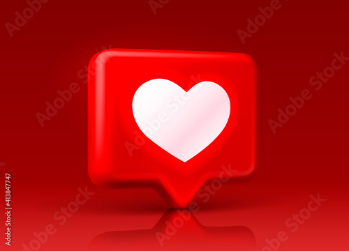 Heart like icon, sign follower 3d banner, love post social media. Vector