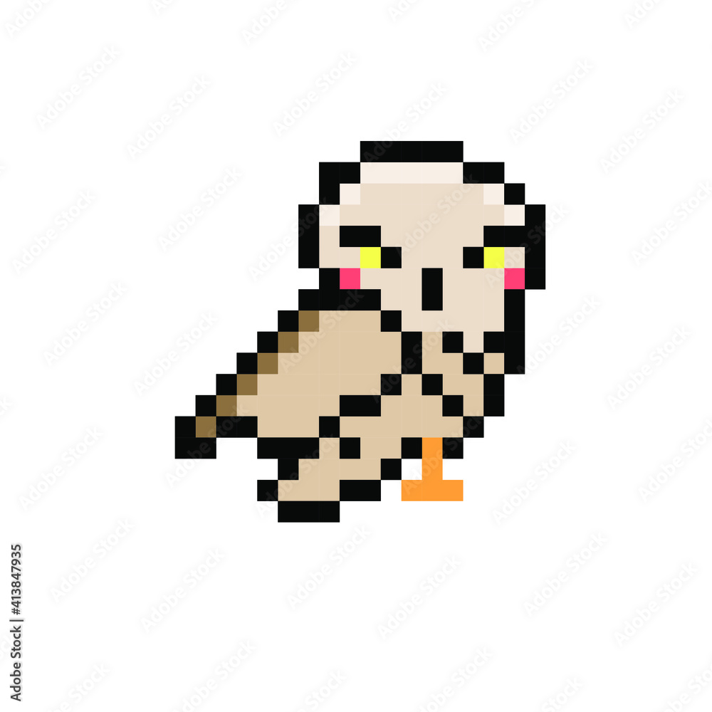 Obraz premium Cute bird animal pixelated owl, vector illustration