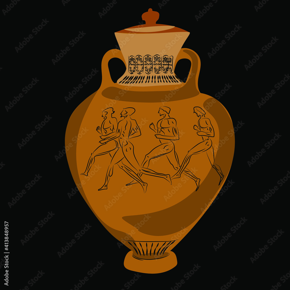 Vector hand drawn sketch of ancient greek vases set in ink hand drawn style. 