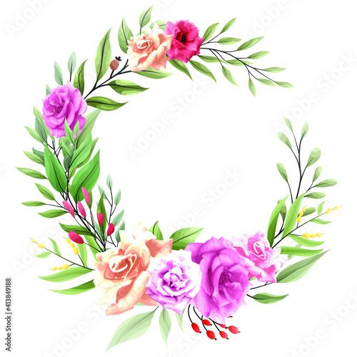 Fototapeta Naklejka Na Ścianę i Meble -  pink rose floral wreath bouquet set