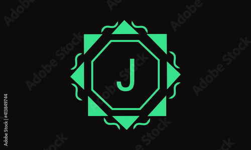 Stylish geometric monogram with the letter J on a black background. Vector illustration of sign, symbol, emblem.