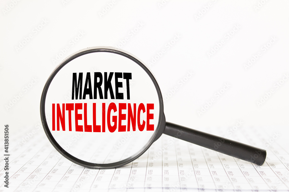 words MARKET INTELLIGENCE in a magnifying glass on a white background. business concept words MARKET INTELLIGENCE in a magnifying glass on a white background. business concept
