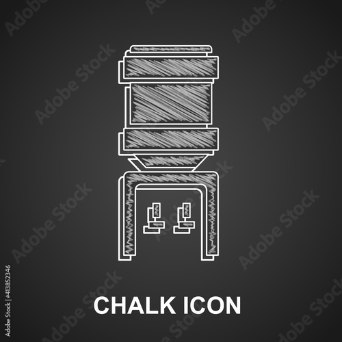 Chalk Water cooler for office and home icon isolated on black background. Water dispenser. Bottle office, plastic and liquid. Vector.