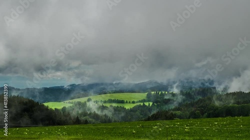 Timelapse, landscape with fog  in the black forest