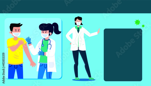 It's time to get coronavirus COVID vaccinated. Modern flat web design concept. Doctor Put Injection to Patients. coronavirus vaccine information