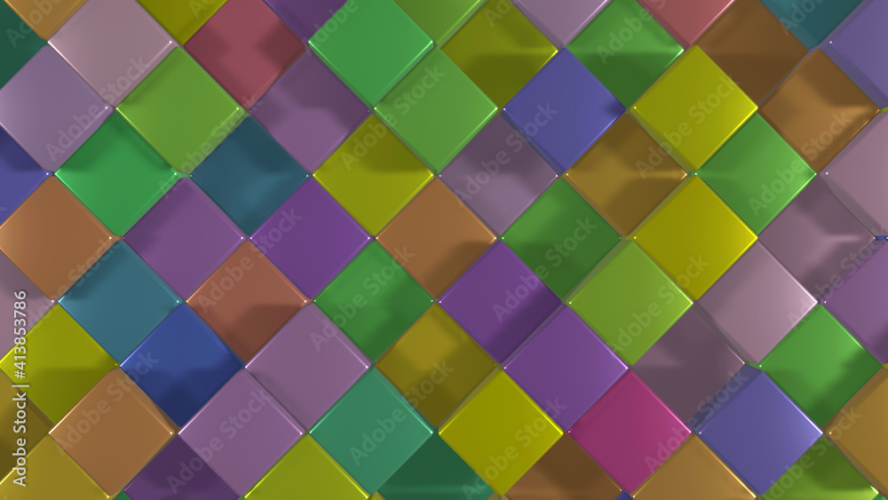Colorful square tile wall (3D Rendering)