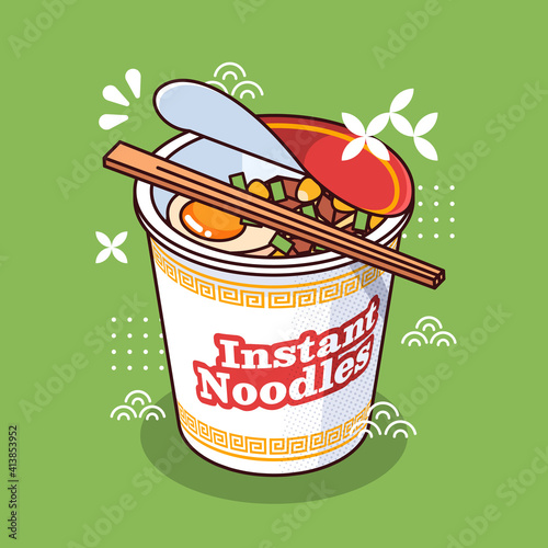 cute japanese instant cup noodle with eggs (ID: 413853952)