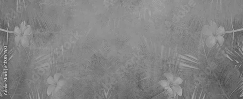 Obraz delikatne kwiaty z liśćmi na betonowym tle