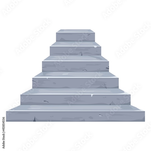 Stone stairs in cartoon style with cracked elements, old details isolated on white background. Ancient house, mediaeval or fairy decoration, ui design. Interior boulder.