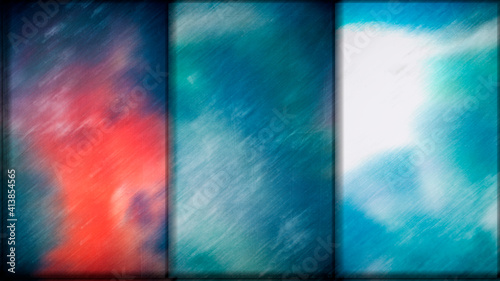 abstract background outer space blue-red triptych, blurred image, 3d render