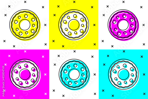 Set Donut with sweet glaze icon isolated on color background. Vector.