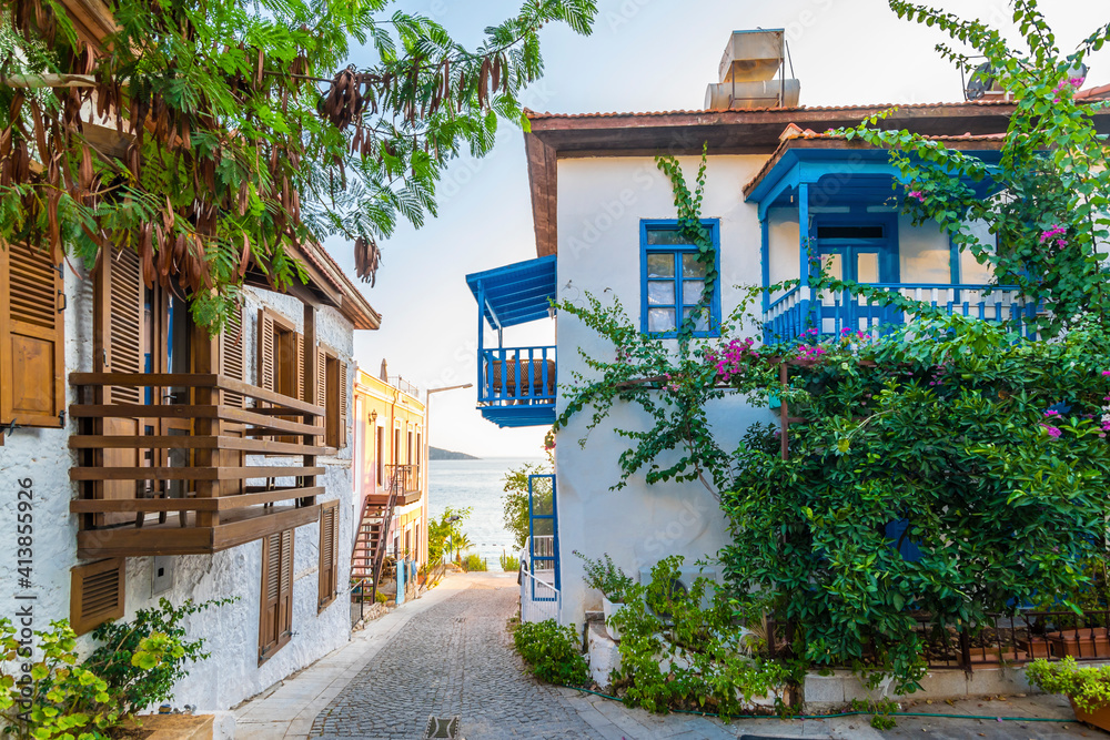 Fototapeta premium Colorful street view in Kalkan Town of Turkey.