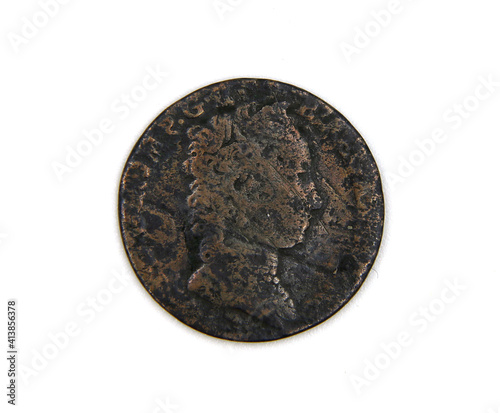 antique austrian copper coin on a white background