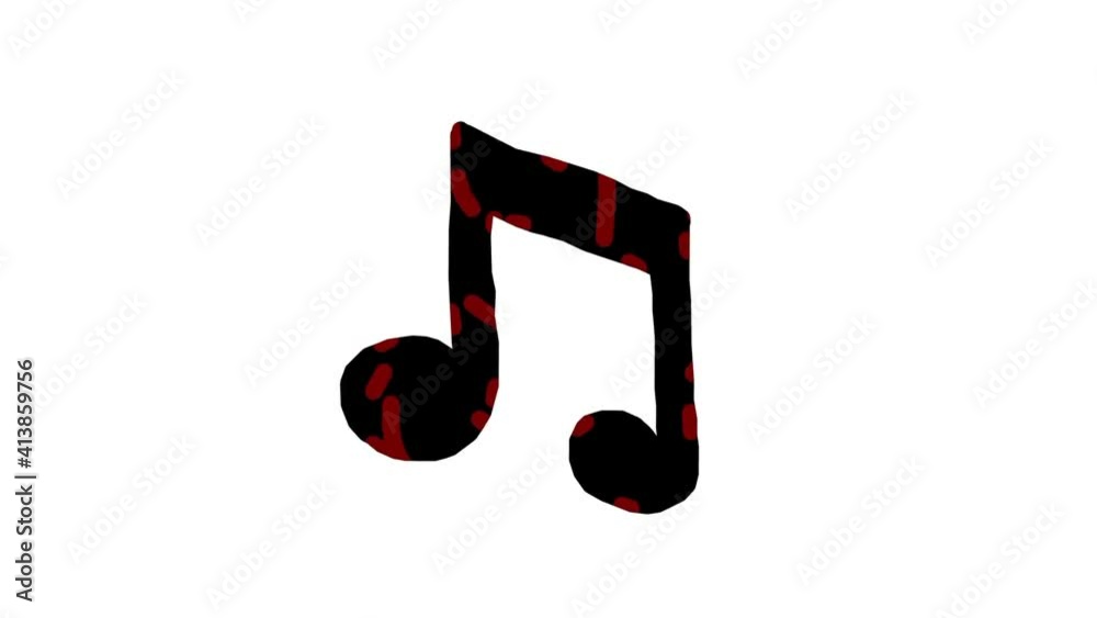 Music note animated. Simple hand drawn frame by frame stop motion animation of music note shape on white background.