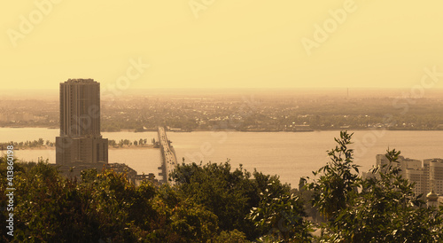 view of the bridge over the river at sunset