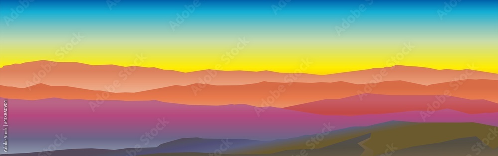 Distant mountain range and Mountain Landscape at Sunrise