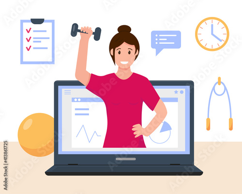 Woman fitness or yoga online trainer