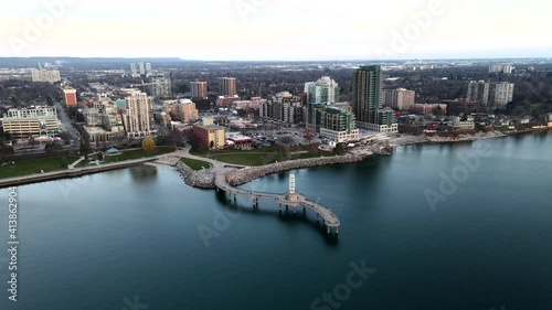 Wallpaper Mural Aerial view of pier in Burlington, revealing urban cytiscape on the coast of Ontario Lake , Canada Torontodigital.ca