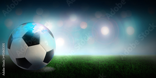 EM - Europameisterschaft fu  ball fussball 2024. Ball liegt auf dem Elfmeter Punkt im Stadion Rasen. Fussballstadion Spielfeld mit strahlenden Flutlichtern