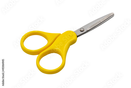 Small yellow scissors isolated, high resolution image
