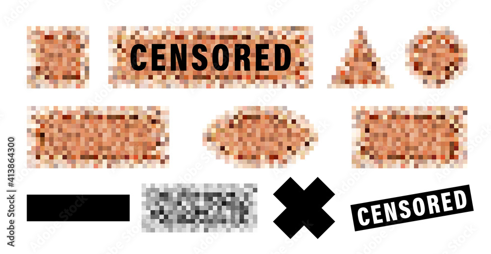 Censorship elements set, censored bar and pixel censor mosaics signs Censorship elements set, censored bar and pixel censor mosaics signs