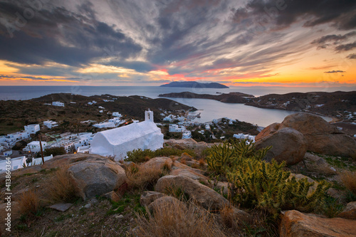 Evening view of the harbour on Ios island, Greece. photo