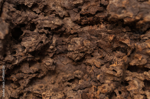 Section of a surface structure of cork. Tree bark in brown tones. Beautiful background. Ausschnitt einer Oberflächenstruktur von Kork. Baumrinde in braunen Farbtönen