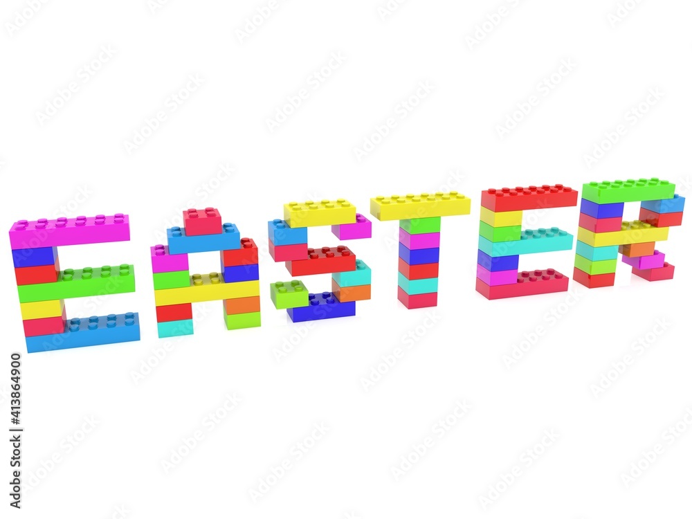 EASTER concept from colored toy bricks to white EASTER concept from colored toy bricks to white