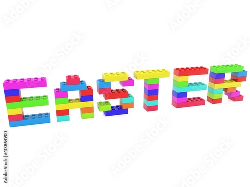 EASTER concept from colored toy bricks to white