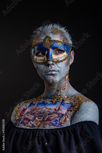 Creative podium makeup in Venetian lady style