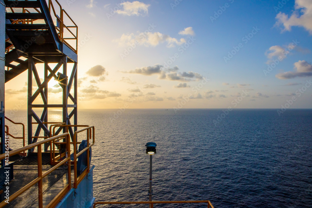 Oil and gas production in the Gulf of Mexico at dusk Oil and gas production in the Gulf of Mexico at dusk