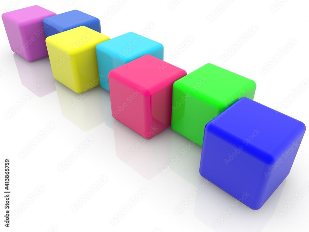 Colorful toy blocks one after the other in one row Colorful toy blocks one after the other in one row