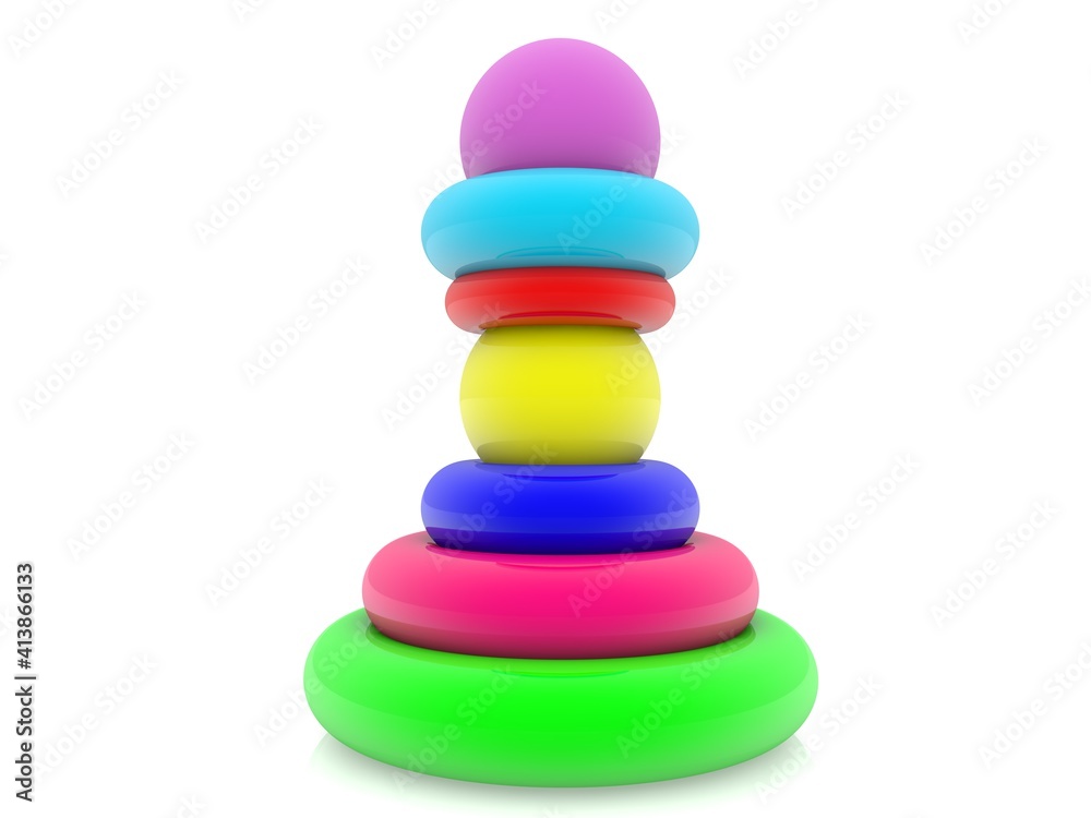 Toy pyramid of rings and balls of different colors Toy pyramid of rings and balls of different colors