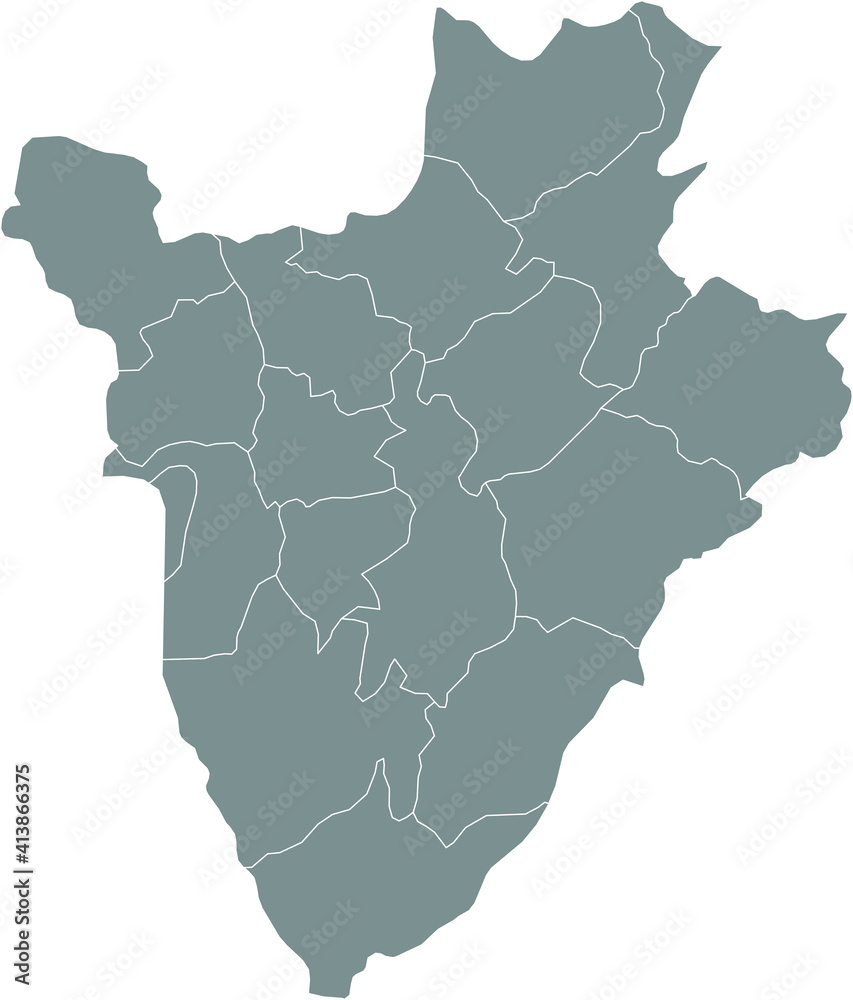 Gray vector map of Burundi with white borders of its provinces