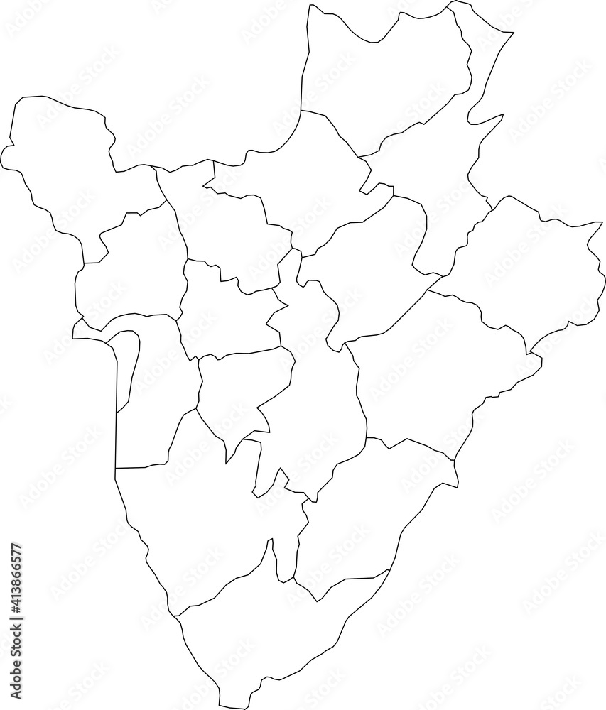 Obraz premium White vector map of Burundi with black borders of its provinces