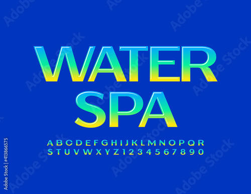 Vector modern logo Water Spa. Glossy gradient Font. Creative Alphabet Letters and Numbers set