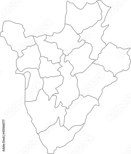White vector map of Burundi with black borders of its provinces