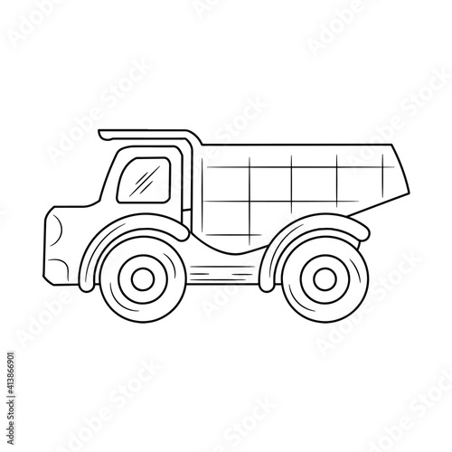 Dump Truck thin line vector illustration. isolated with hand drawn style