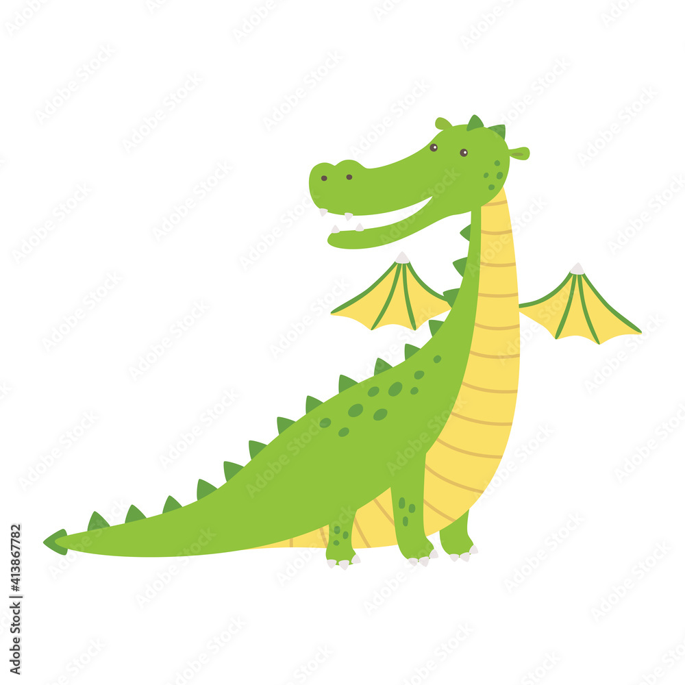 Fototapeta premium Green dragon, vector illustration in cartoon style